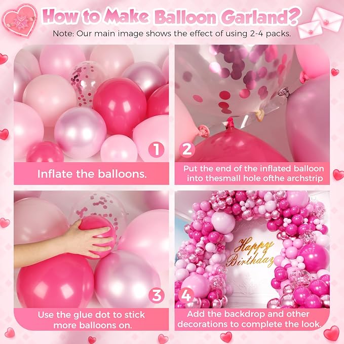 Pink Balloons Garland Arch Kit 170pcs, Hot Pink Metallic Pink Shades of Pink - Image 3
