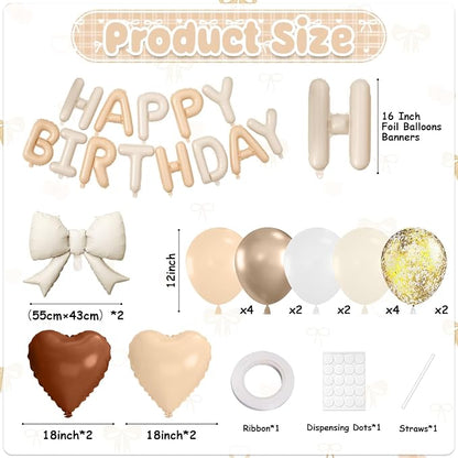 29PC Heart Bow Cream Happy Birthday Balloon Banner, 16Inch 3D Aluminum Letter - Image 2