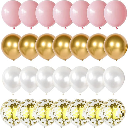 Balloons Pink White Gold, 12 Inch Pastel Pink Pearl White Metallic Chrome Gold - Image 9