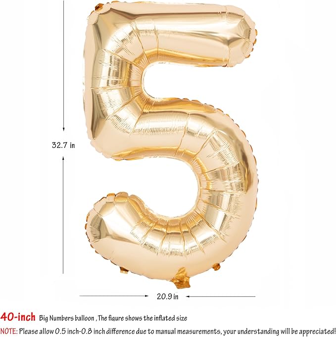 40 Inch Light Gold 5 Number Balloons Large Champagne Gold Number | White Gold - Image 2