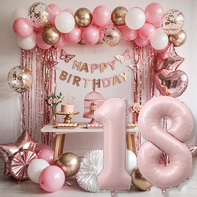Pastel Pink 18 Balloon Numbers for Girls, Big Blush Pink Foil 1 & 8 Helium - Image 7