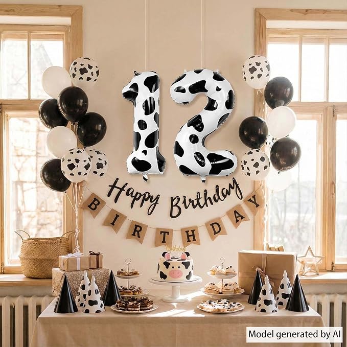 40 Inch Cow Print Number 12 Balloon Set, Giant Black and White Foil Number - Image 5