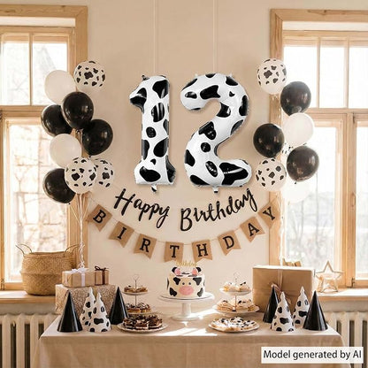40 Inch Cow Print Number 12 Balloon Set, Giant Black and White Foil Number - Image 5