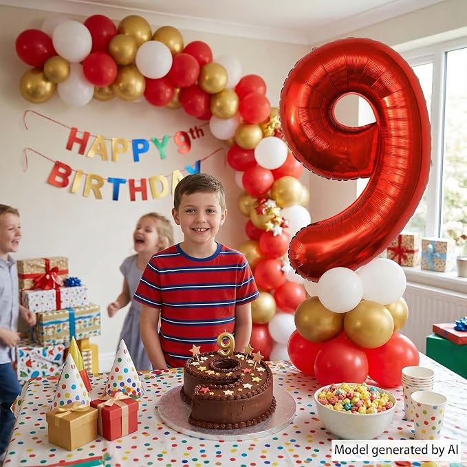 Red Number 9 Balloon 40 Inch, Foil Numeral - Image 6