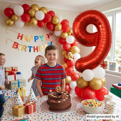 Red Number 9 Balloon 40 Inch, Foil Numeral - Image 6