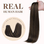 GOO GOO Clip in Hair Extensions Real Human Hair, Remy Human Hair Extensions Clip ins for Women, Natural Human Hair, 14inch 130g 9 Pcs, #2/6 Dark Brown Highlighted Chestnut Brown