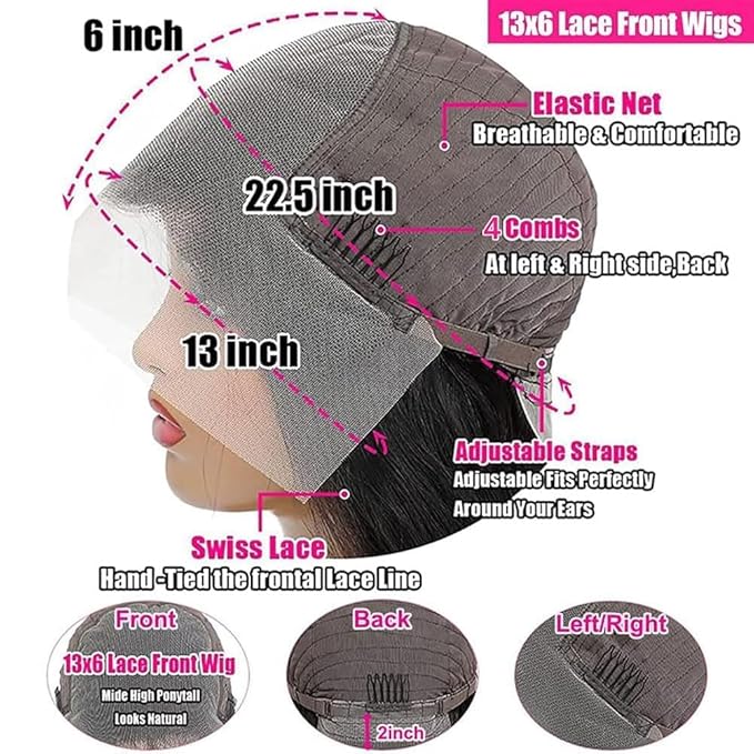 VIPbeauty 13x6 Deep Wave Lace Front Wigs Human Hair Wigs for Women 200 Density 26 Inch HD Lace Front Wigs Human Hair Pre Plucked with Baby Hair Natural Black