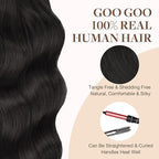 GOO GOO Tape in Hair Extensions Human Hair, 1B Natural black, 10inch 60g 40pcs, Skin Weft Seamless Invisible, Silky Straight with Thick Ends, Remy Human Hair