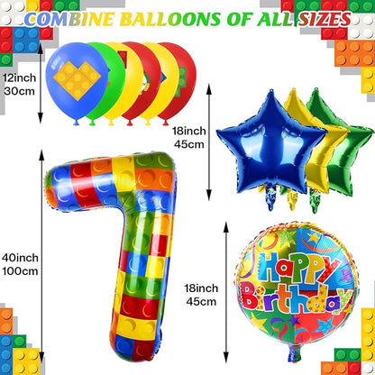 40 Inch Building Block Number Balloon, Colorful Number Block Foil Balloons - Image 2