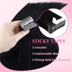 YoungSee Invisible Tape in Hair Extensions Black Tape in Extensions Real Human Hair Jet Black 22 Inch Tapes on Hair Extension 20pcs 50g Real Human Hair Extension Tape-in Long-Lasting Hold Hair