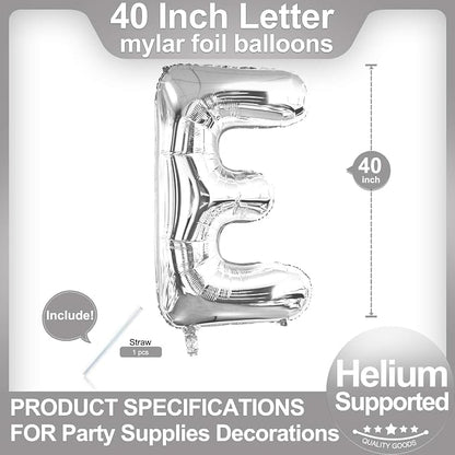 40 Inch Silver Letter E Balloons, DIY Phrase Foil Alphabet Letter E Balloons - Image 2