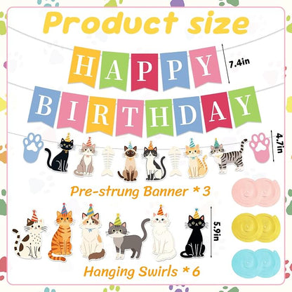Cat Birthday Banner, Colorful Cat Themed Birthday Party Decorations, Cute - Image 2