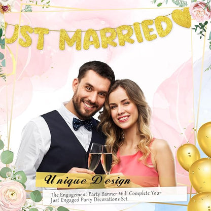 Pre Strung Just Married Banner Glitter Wedding Party Banner No DIY Just Married - Image 6