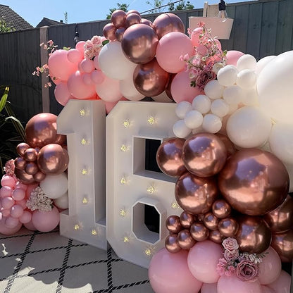 135pcs Chrome Gold Rose Gold White and Confitti Balloons Different Sizes 18" - Image 8