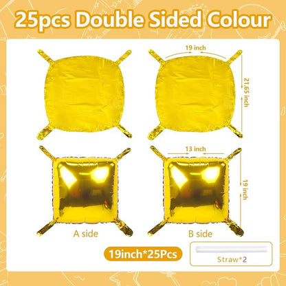 NISOCY 25PCS Metallic Gold Square Foil Balloons Wall Backdrop | Double Sided - Image 2