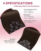 Moresoo Brown Clip in Hair Extensions Remy Straight Double Weft Real Hair Extensions Clip in Human Hair Medium Brown #4 Full Head Set 7pcs 120Gram 18 Inch