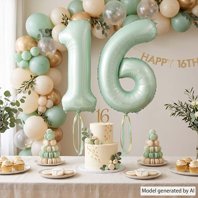 Olive Green Number 16 Balloon 40 Inch, Botanical Decor - Image 3