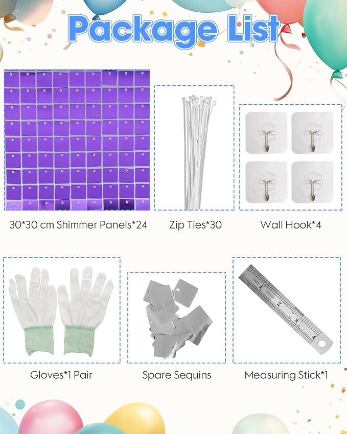 Purple Shimmer Wall Backdrop, 24 Panels, 6x4 Ft Photo Backdrop | wedding - Image 2