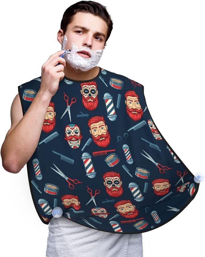 Waterproof Grooming Apron, Non-Stick Beard Bib with Suction Cups, for Vintage Barber Shop Tools