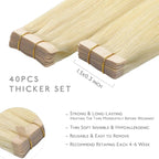 WENNALIFE Tape in Hair Extensions Human Hair, 40pcs 100g 20inch Bleach Blonde Hair Extensions Real Human Hair Straight