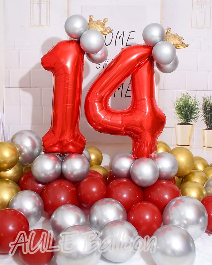 AULE 40 Inch Red 14 Balloon Number Foil 0-9 Birthday Big Numbers | Birthday - Image 3