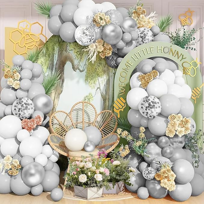 Silver White and Grey Balloon Arch Kit Ideal by Iyovgoo