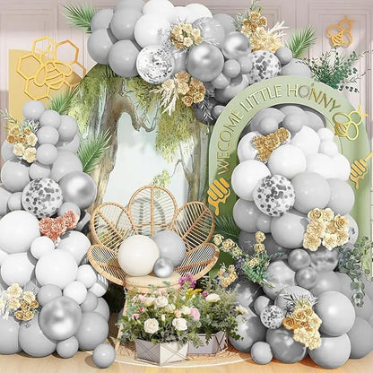 Silver White and Grey Balloon Arch Kit Ideal by Iyovgoo
