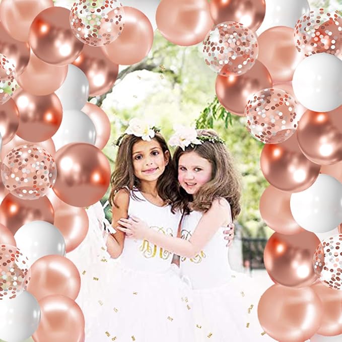 Zesliwy Rose Gold Balloons, Party Decor | Rose Gold Metallic White Balloons - Image 6