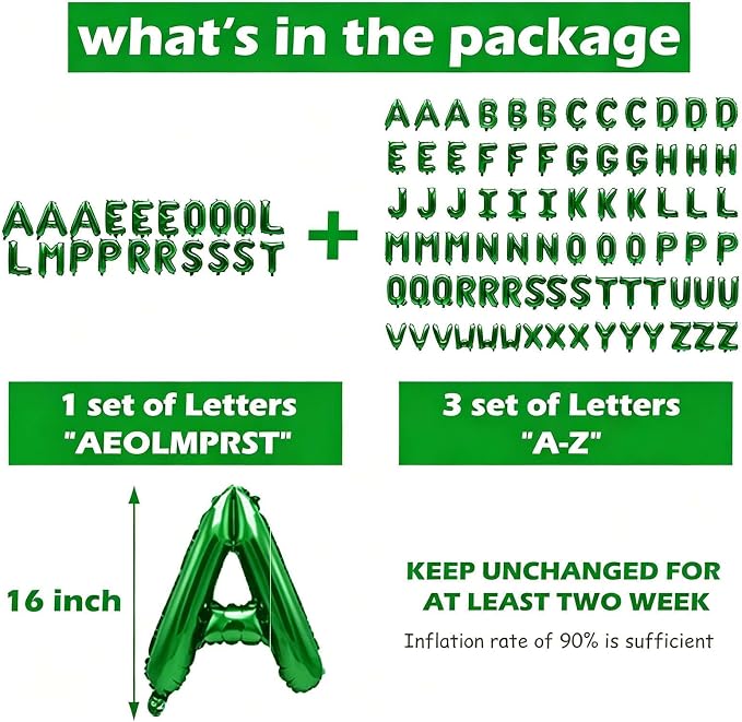 98 Pcs Green Letter Balloons, Custom 3 Set A-Z Set - Image 3