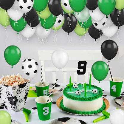 Soccer Birthday Party Balloons, 12 Inch Soccer Printed Balloons Dark Green and - Image 3