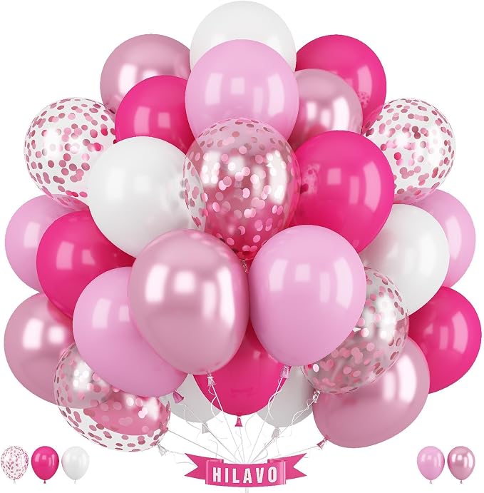 Pink Balloons Set 12 Inch Hot Pink and White Balloons 35 Pcs Rose Red Light by HILAVO