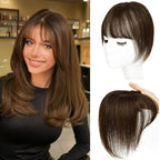 Hair Toppers for Women Real Human Hair Topper Clip in Bangs 360° Cover Remy Human Hair Straight Hairpieces for Thinning Realistic Scalp Swiss Lace Clip on Bangs Cover Gray Hairy Roots Chocolate Brown