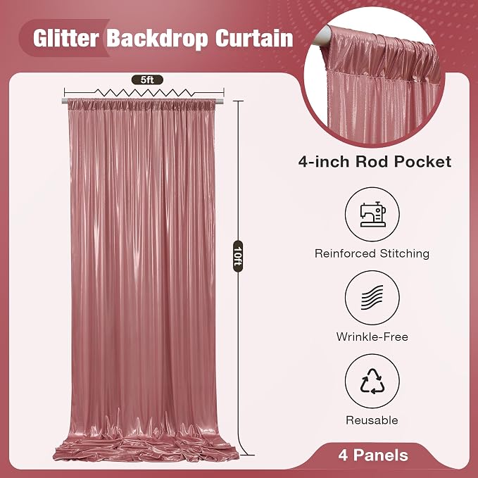 20x10FT Rose Gold Sequin Backdrop Curtain - Image 5