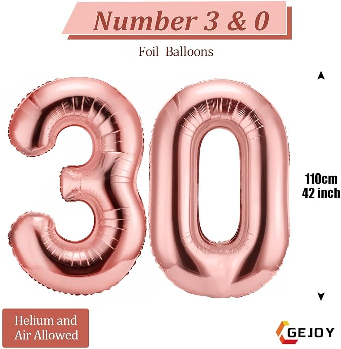 Gejoy 40 Inch Number 30 Balloons Jumbo 30 Foil Giant Number 30 Balloons - Image 2