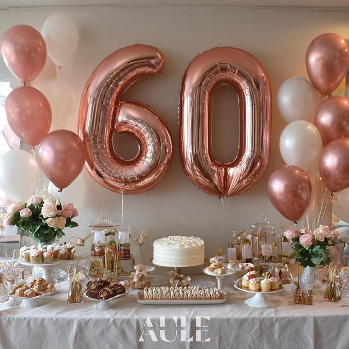 AULE 40 Inch Rose Gold 60 Balloon Number Foil 0-9 Birthday Big Numbers | - Image 4