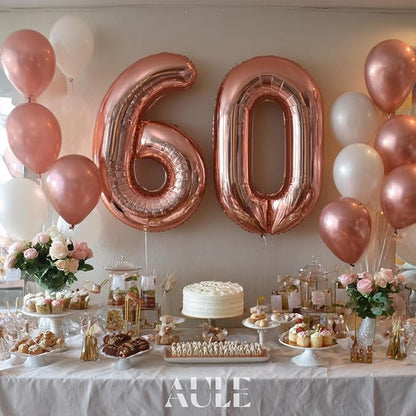 AULE 40 Inch Rose Gold 60 Balloon Number Foil 0-9 Birthday Big Numbers | - Image 4