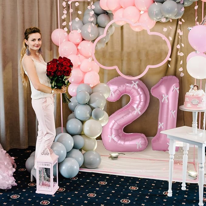 40 Inch Number Balloons with Bow Coquette Birthday Decorations Giant Number 1 - Image 6