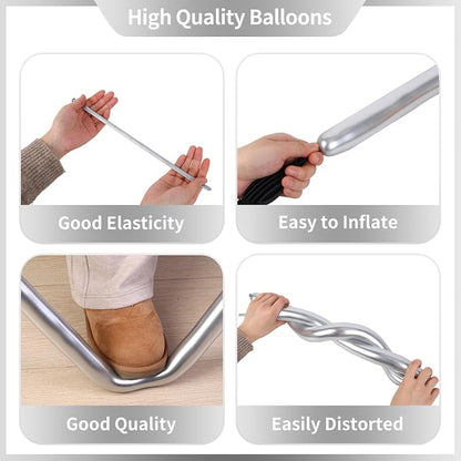 RUBFAC 100pcs Metallic Silver 260 Balloons, - Image 3