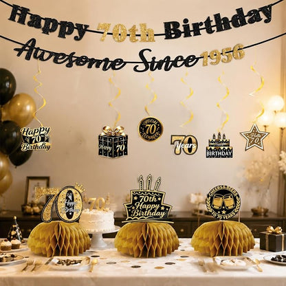70th Birthday Decorations For Men Women, Pre-Strung Black Gold Happy 70th - Image 6