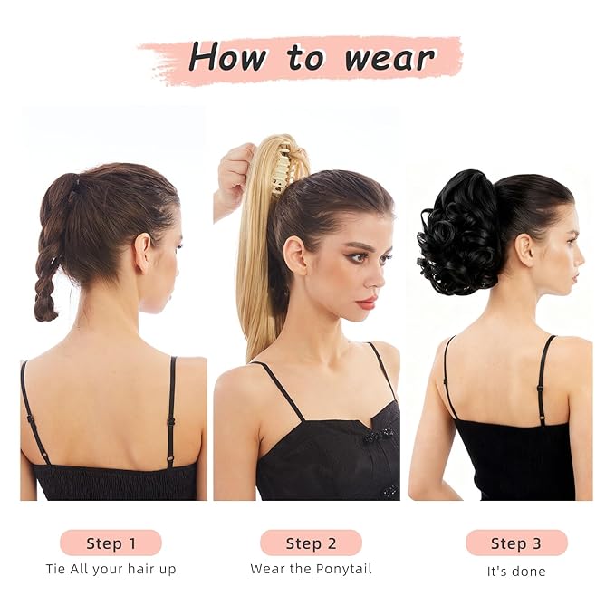 Ponytail Extension, Clip on Ponytails for Women, 9" Claw Clip in Short Curly Wavy Pony Hair Extension for Women - Light Golden Brown