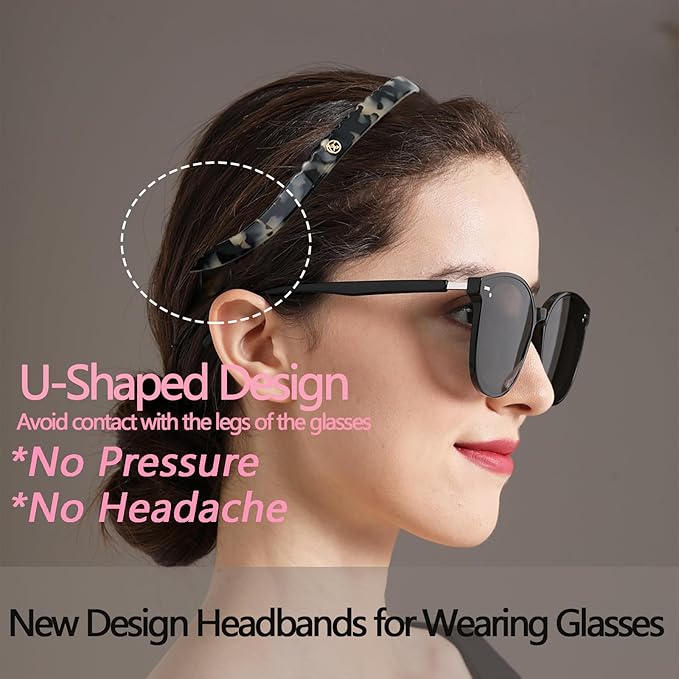 Headband Designed for Eyewear,Flex No Pressure Comfortable Hair Band Fashion Acetate Headbands for Womens Sisters Girls Gifts-Amber
