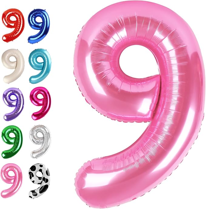 Pink Number 9 Balloon 40 inch, Balloon numbers party supplies, deco photo shoot by Upgesy