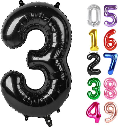 Black Number 3 Balloon 40 Inch, 3rd Birthday Party Decorations Men Women | Foil by IWERP