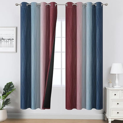 Navy Blue and Burgundy Red Ombre Blackout Curtains by ESTELARTEXTILER