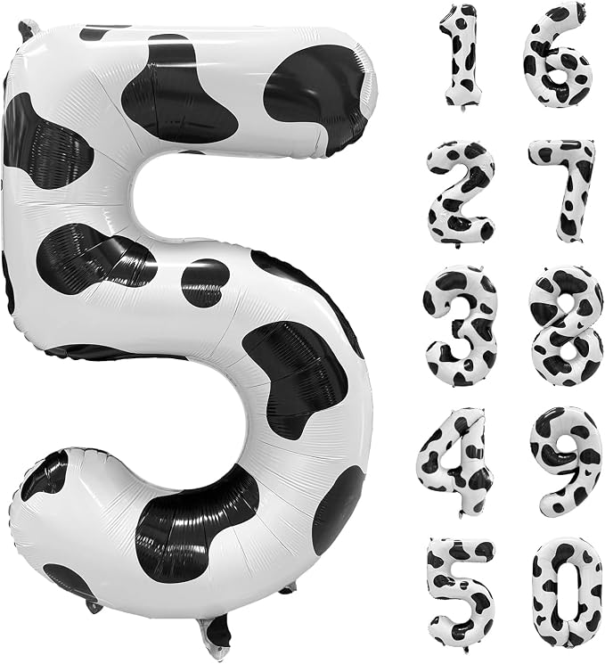 Cow Print Number Balloons, Large Foil Number 5 Balloon 40 Inch Cow Balloon by Yeodong