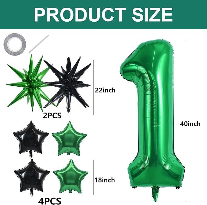 TONIFUL 1st Birthday Balloons Kit 40 Inch Dark Green Large Number 1 Balloon | - Image 2