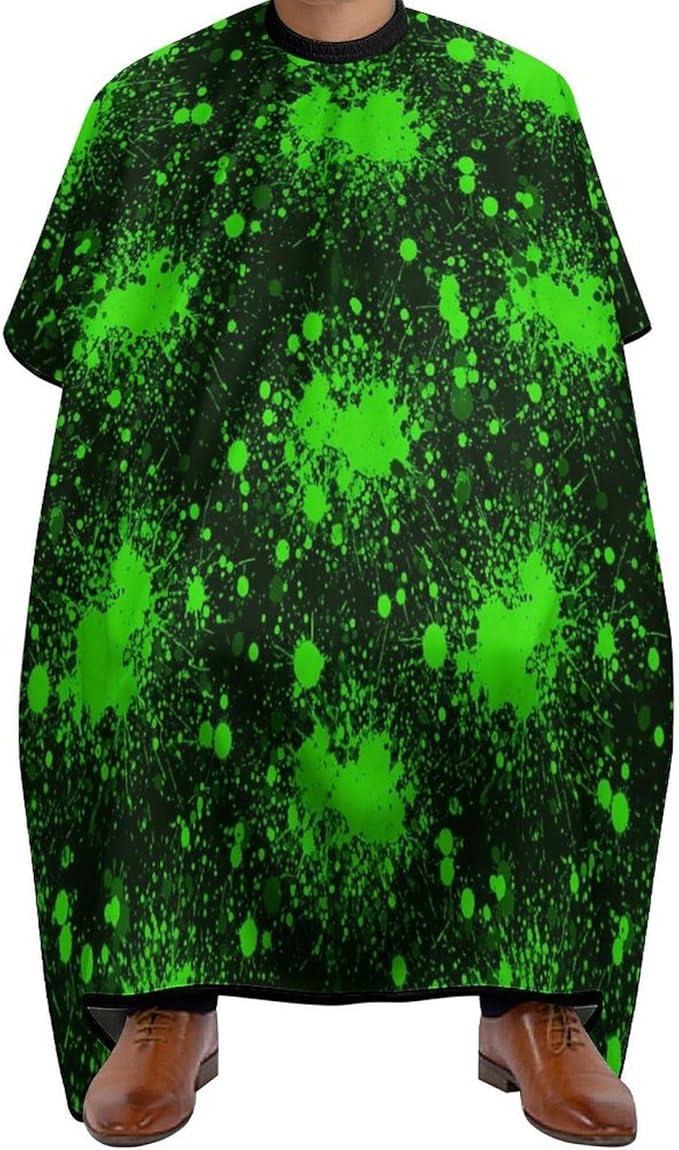 Women Green Paint Splatter Black Haircut Barber Cape Cover, Extra Large Hairdressing Apron for Home Stylists, Easy Clean
