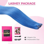 Lashey Hair Extensions Real Human Hair 48g 4pcs Blue 20 Inch Long Straight Seamless Clip in Hair Extensions Human Hair for Colored Highlight
