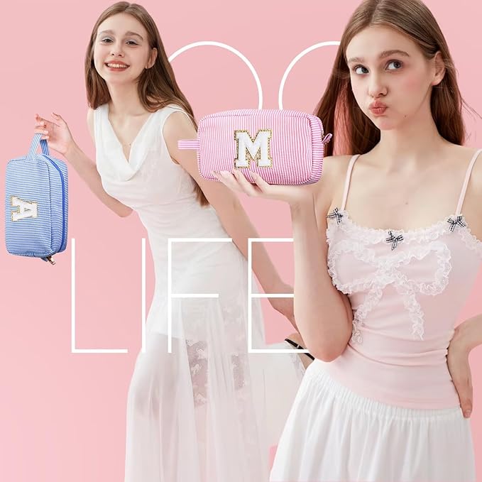 YOOLIFE Birthday Gifts for 6 7 8 9 10 11 12 13 14 15 Year Old Girl, Daughter Gifts, Teen Girl Gifts Trendy Stuff, Initial Makeup Bag, Pink S