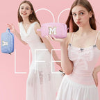 YOOLIFE Makeup Bag for Women - Monogram Cute Initial Pink Makeup Bags Cosmetic Toiletry Pouch Make Up Case for Her Best Friend Friendship Sister Teacher, Personalized Birthday Gifts for Women C